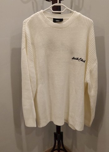 Beyaz Örgü Unisex Basic Kazak - Görsel 4