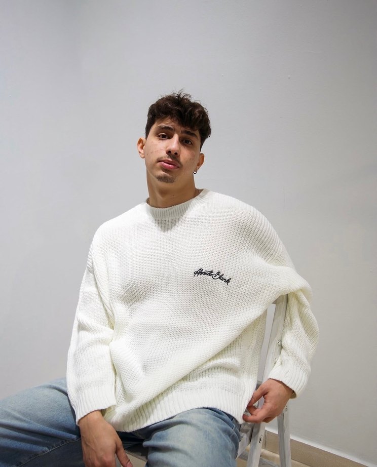 Beyaz Örgü Unisex Basic Kazak - Görsel 2