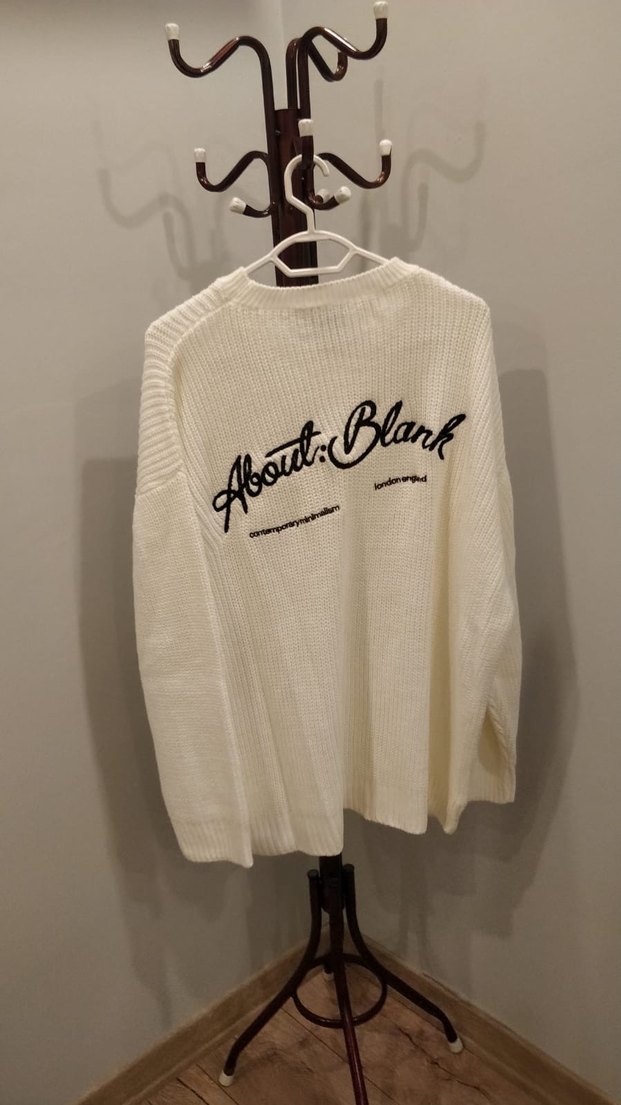 Beyaz Örgü Unisex Basic Kazak - Görsel 3