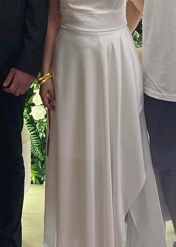 36 Beden Modern Klasik Kayık Yaka Beyaz nişan , nikah elbisesi
