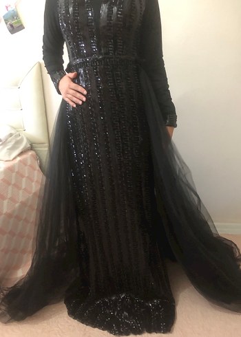 38 Beden siyah Renk Uzun Siyah Gotik Drape Abiye Elbise