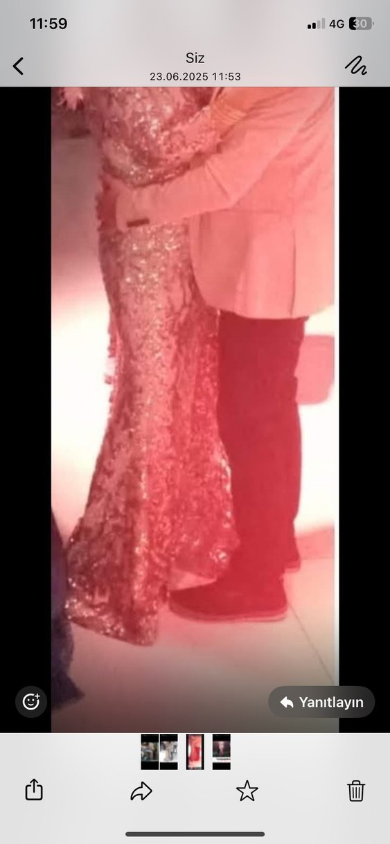 Pembe payetli  Uzun Kollu Abiye Elbise - Görsel 4