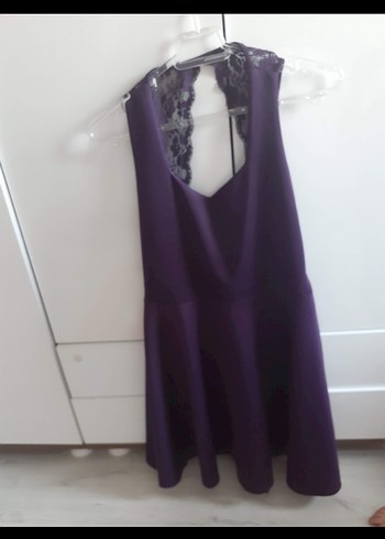 Mor Midi V Yaka Kadın Mezuniyet Elbisesi - Görsel 4