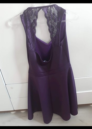 Mor Midi V Yaka Kadın Mezuniyet Elbisesi - Görsel 3