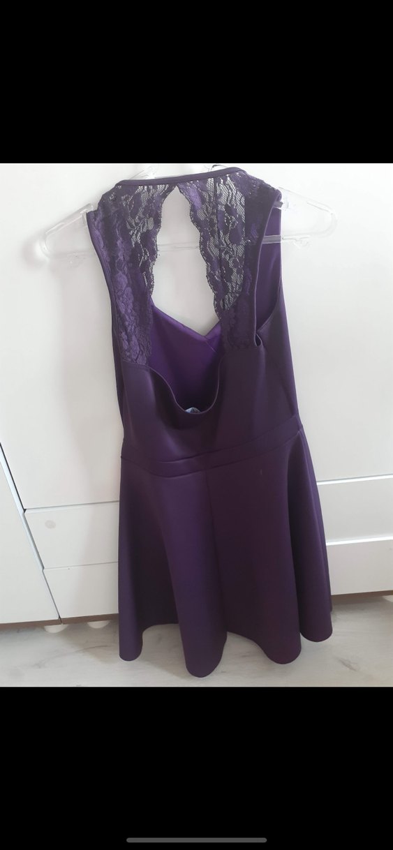 Mor Midi V Yaka Kadın Mezuniyet Elbisesi - Görsel 3