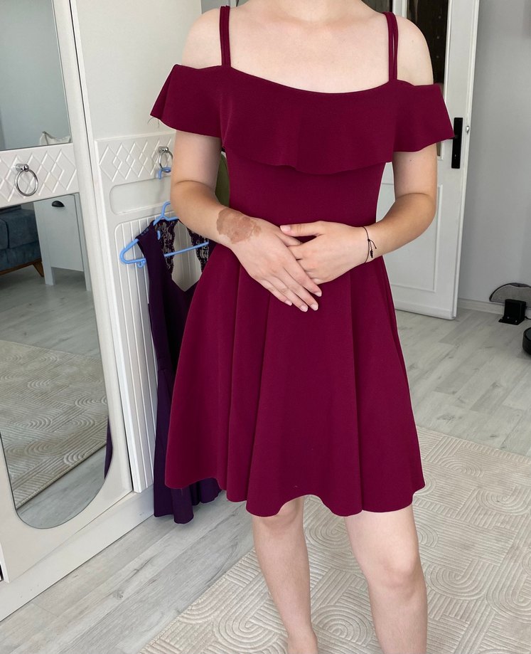 Bordo Straplez Midi Mezuniyet Elbisesi - Görsel 2