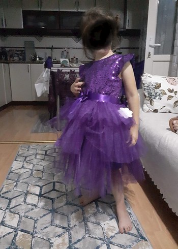 Mor Renkli Fırfırlı Çocuk Abiye Elbise - Görsel 2