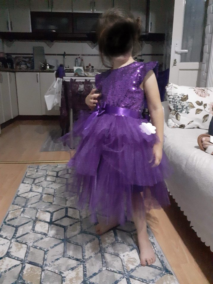 Mor Renkli Fırfırlı Çocuk Abiye Elbise - Görsel 2