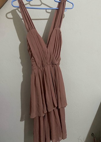 H&M Bej Drapeli V Yaka Midi Elbise