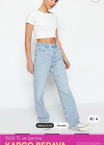 Açık mavi yüksek bel Trendyolmilla wide leg jeans - Görsel 8