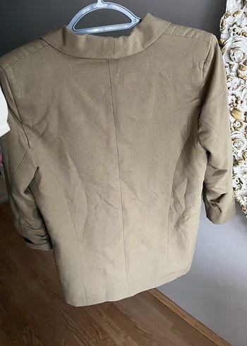 Haki Tek Düğmeli Kadın Keten Blazer Ceket - Görsel 2