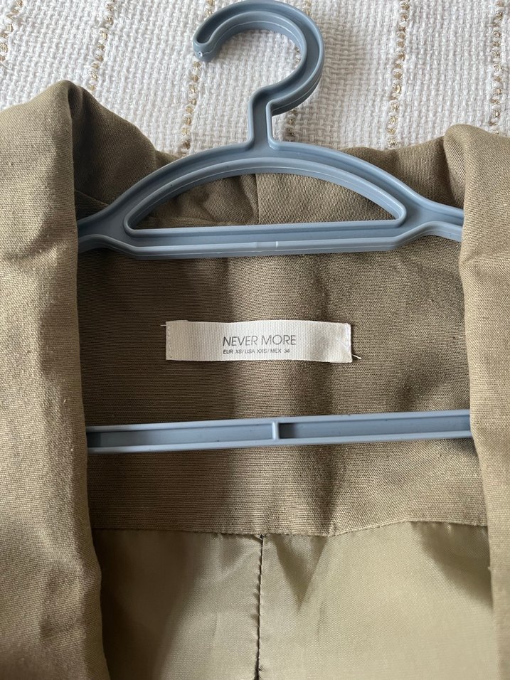 Haki Tek Düğmeli Kadın Keten Blazer Ceket - Görsel 3