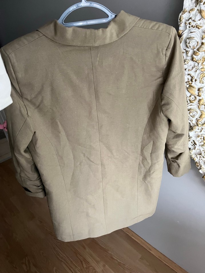 Haki Tek Düğmeli Kadın Keten Blazer Ceket - Görsel 2