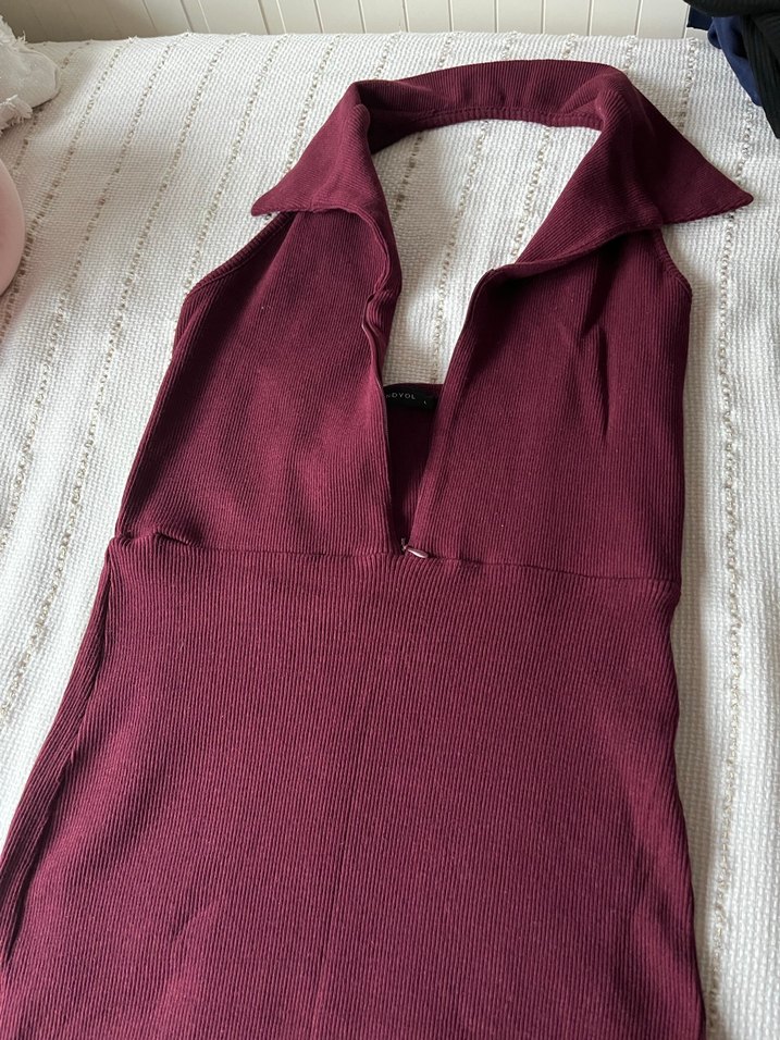 Trendyol Bordo Yarım Fermuarlı Kadın Elbise - Görsel 2