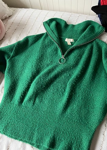 H&M Fermuarlı Yeşil Yünlü Kadın Kazak - Görsel 2