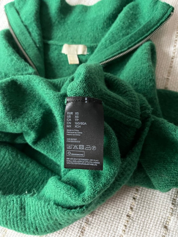 H&M Fermuarlı Yeşil Yünlü Kadın Kazak - Görsel 4