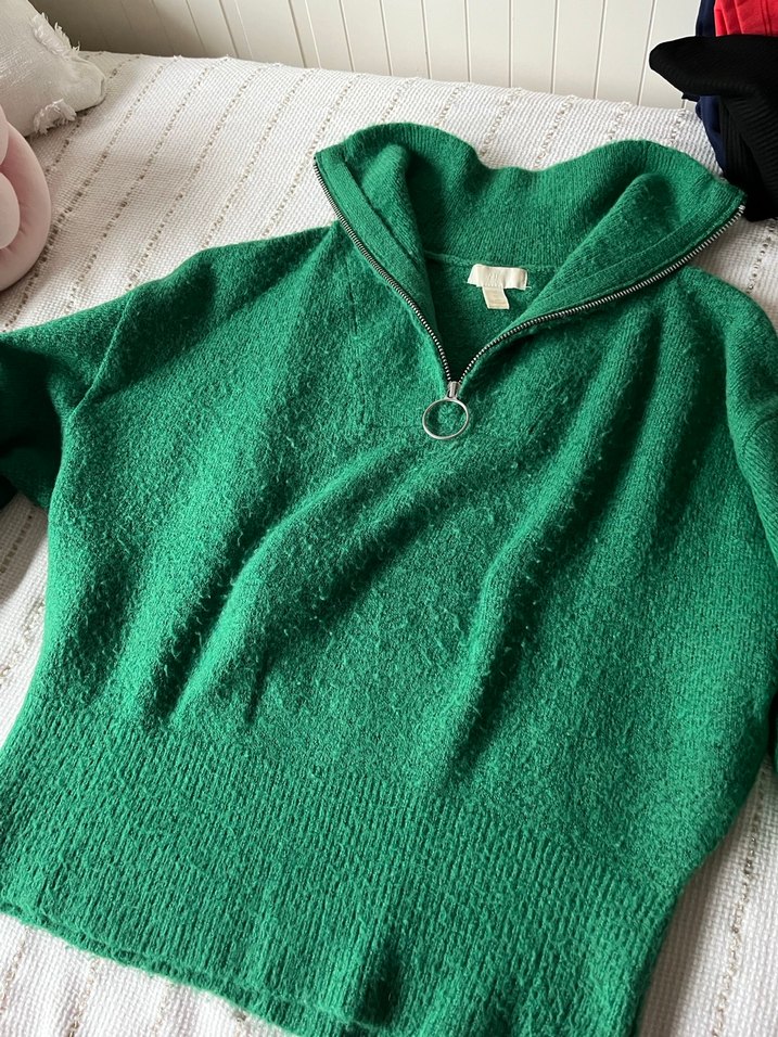 H&M Fermuarlı Yeşil Yünlü Kadın Kazak - Görsel 2