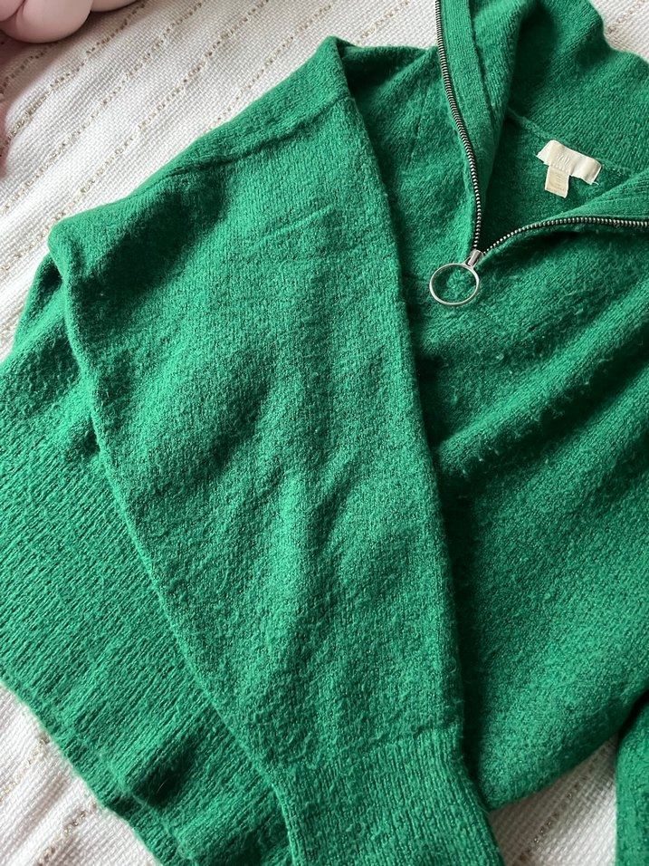 H&M Fermuarlı Yeşil Yünlü Kadın Kazak - Görsel 3