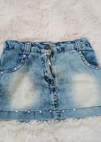 Civil Kız Çocuk Mavi Denim Tül Detaylı Etek