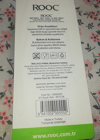 Mavi Saplı 6'lı Bıçak Seti rooc meyve bıçağı - Görsel 4