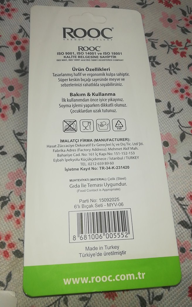 Mavi Saplı 6'lı Bıçak Seti rooc meyve bıçağı - Görsel 4