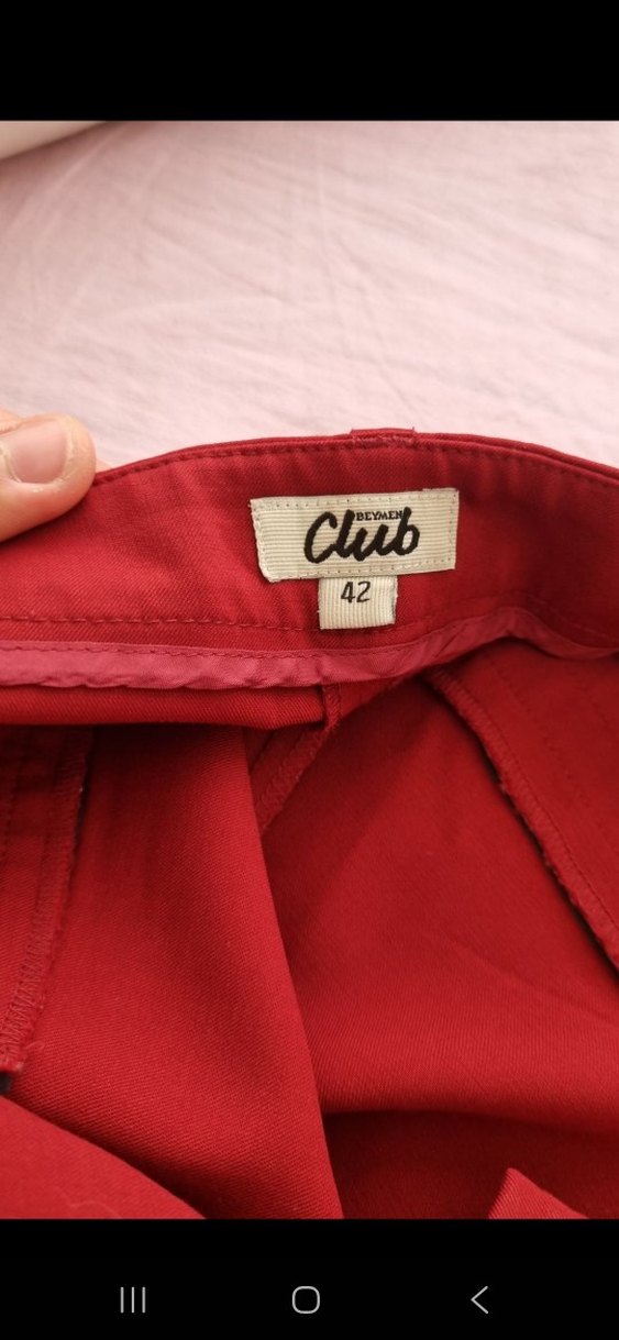 Bordo Kadın Kumaş Pantolon Pilili Normal Boy - Görsel 2