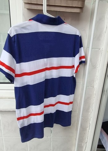 Düğmeli Lacivert Beyaz Çizgili Erkek Polo Tişört - Görsel 2