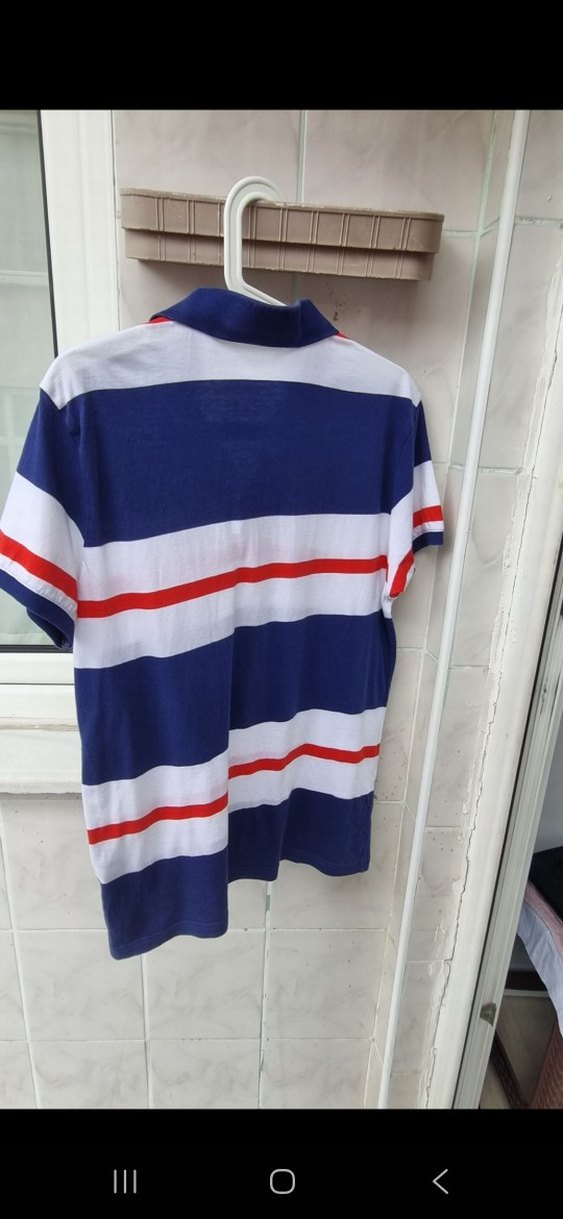 Düğmeli Lacivert Beyaz Çizgili Erkek Polo Tişört - Görsel 2