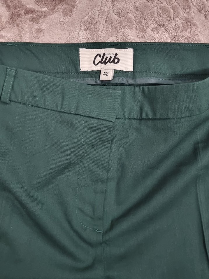 Kadın Yeşil Kumaş Normal Kesim Pantolon - Görsel 3