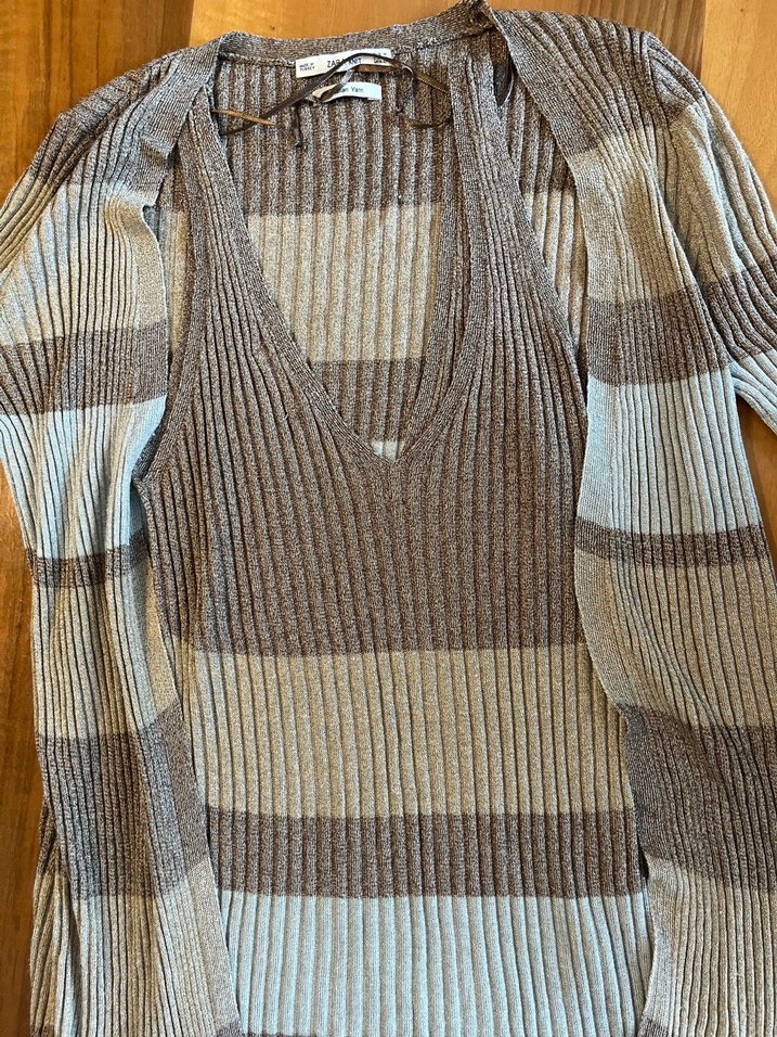 Zara marka uzun hırka ve askılı bluz - Görsel 4