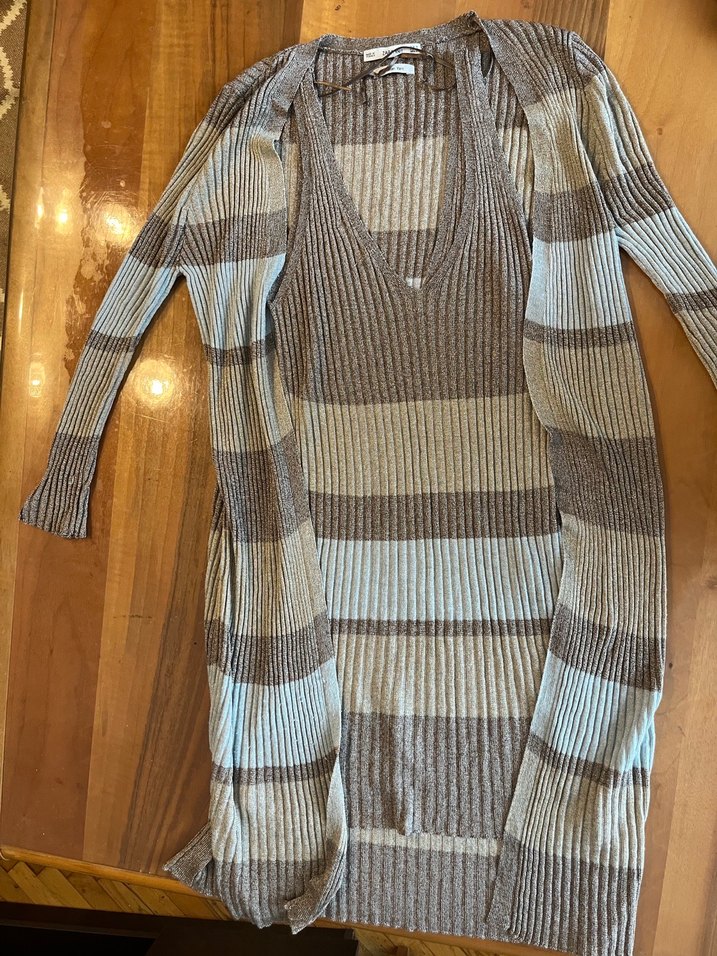 Zara marka uzun hırka ve askılı bluz - Görsel 5