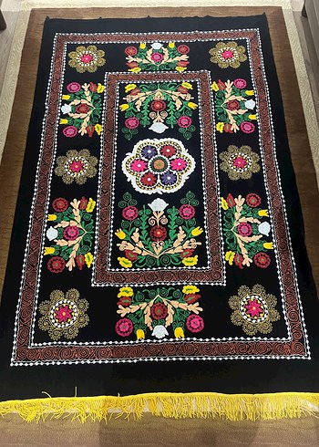 Özbekistan geleneksel suzani tarzı dekoratif parça - Görsel 6