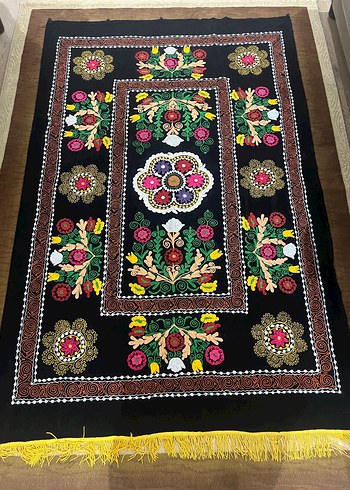 Özbekistan geleneksel suzani tarzı dekoratif parça - Görsel 5