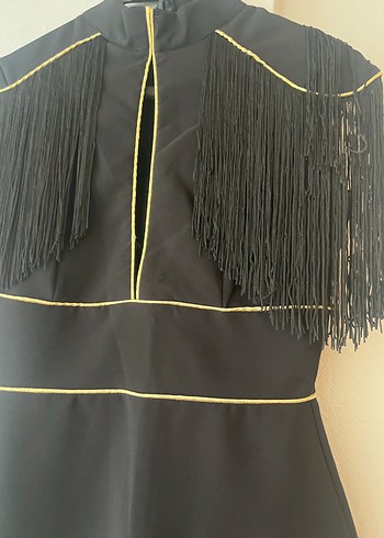 Siyah Püsküllü  Abiye Elbise - Görsel 4