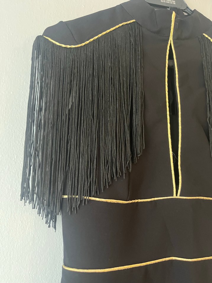 Siyah Püsküllü  Abiye Elbise - Görsel 3