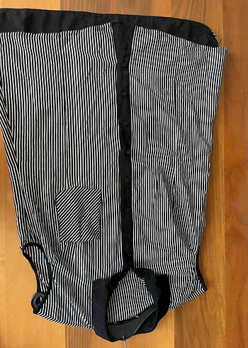Adil ışık marka Düğmeli Çizgili Siyah beyaz Kolsuz Kadın Gömlek - Görsel 4