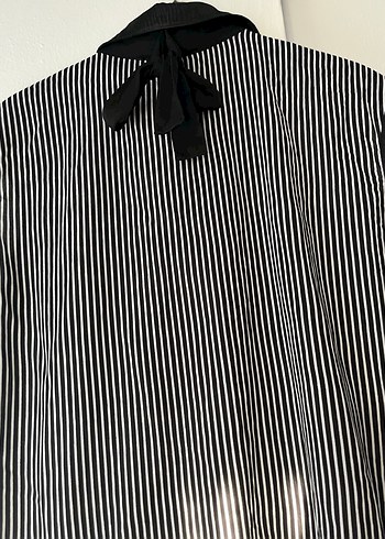 Adil ışık marka Düğmeli Çizgili Siyah beyaz Kolsuz Kadın Gömlek - Görsel 3