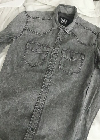 Gri Denim Kısa Kollu Düğmeli Erkek Gömlek - Görsel 3