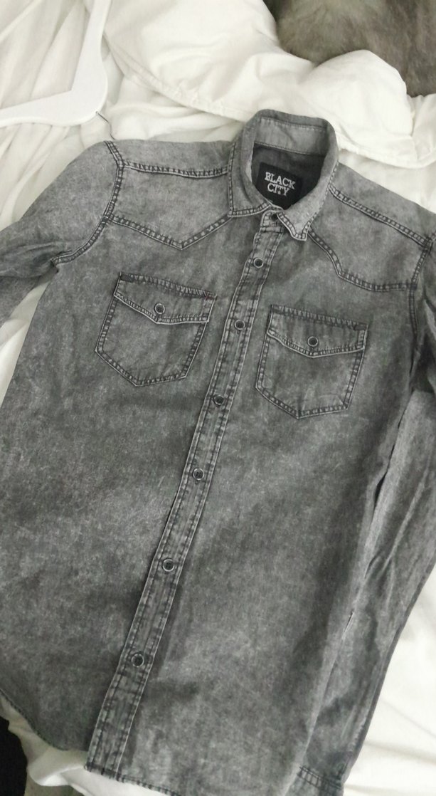 Gri Denim Kısa Kollu Düğmeli Erkek Gömlek - Görsel 3