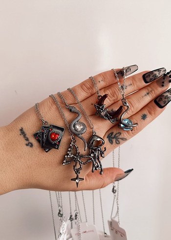 ÇELİK ÖZEL TASARIM Gri Zincir Detaylı Gotik  Kolye - Görsel 2