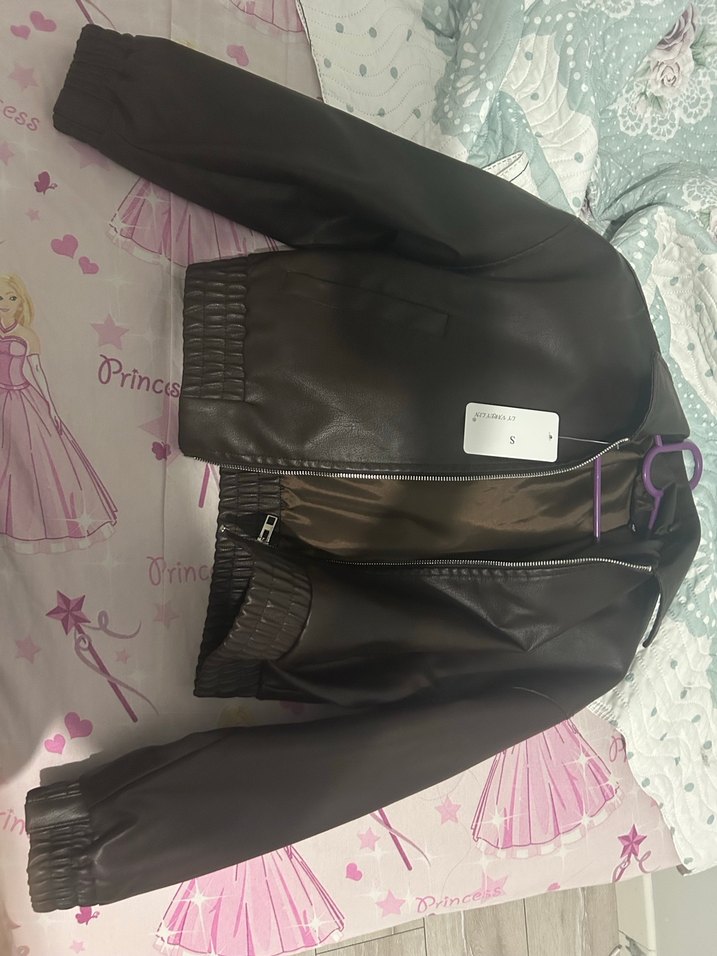 Deri, Fermuarlı, Koyu Kahverengi Kadın Ceket - Görsel 2