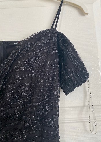 Diğer Siyah İşlemeli Straplez Mini Gotik Elbise