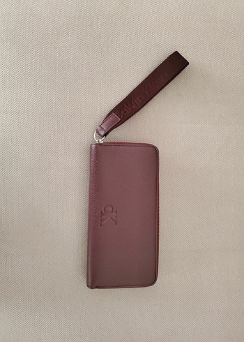 Calvin Klein Bordo Deri Fermuarlı Kadın Clutch Cüzdan