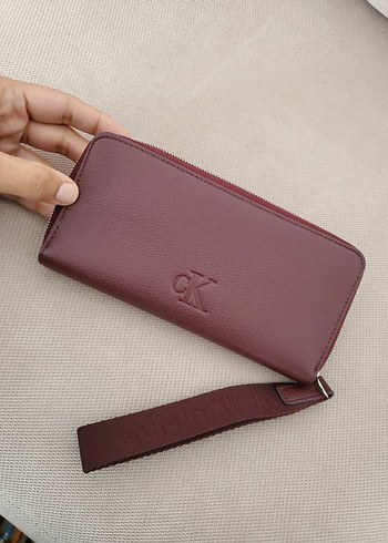 Bordo Deri Fermuarlı Kadın Clutch Cüzdan