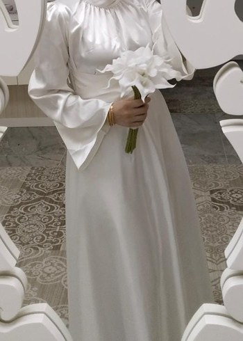 Abiye Beyaz Uzun Drapeli nikah elbisesi