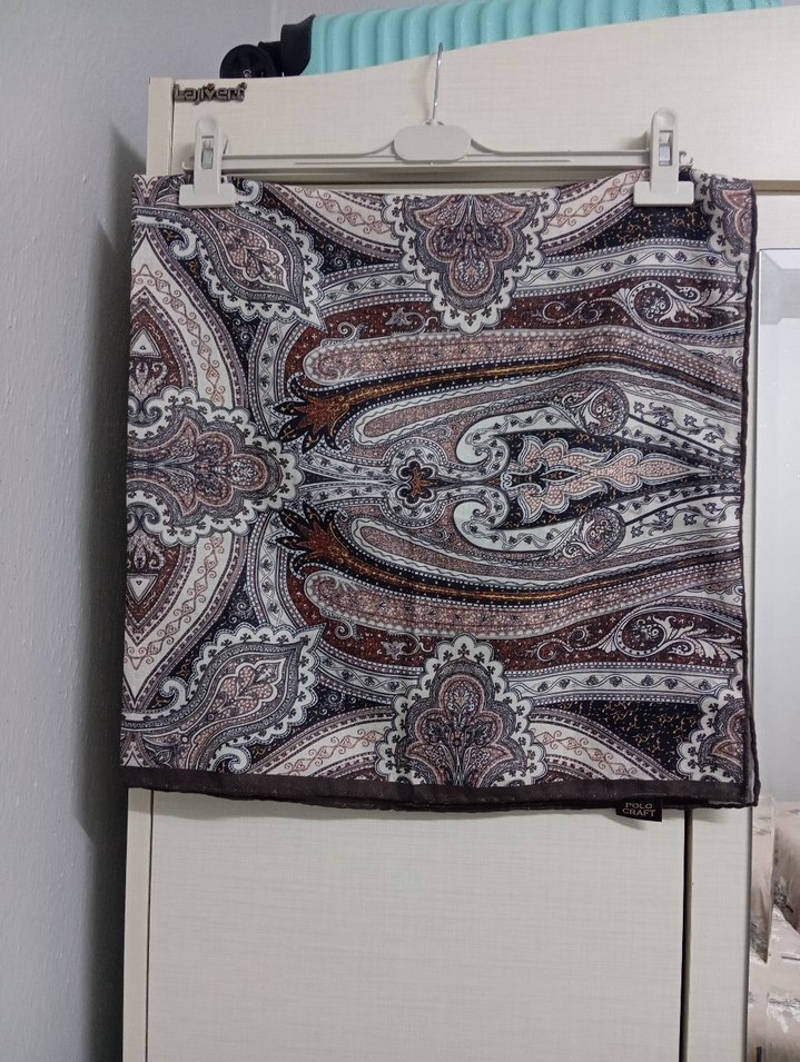 Bohem Tarzda Kahverengi Desenli Kadın eşarp - Görsel 3