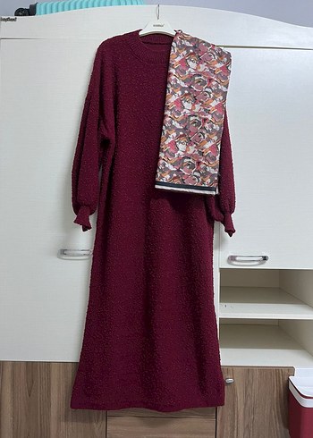Bordo Kadın Uzun Triko Elbise - Görsel 2