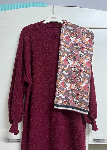 Bordo Kadın Uzun Triko Elbise - Görsel 3