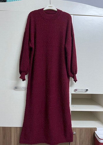 Bordo Kadın Uzun Triko Elbise - Görsel 9