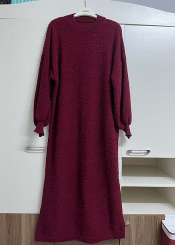 Bordo Kadın Uzun Triko Elbise - Görsel 6